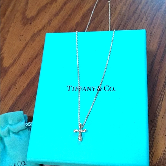 Tiffany & Co. Sterling Silver Cross Necklace, 14" Chain - Picture 2 of 4